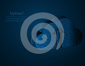 Upload symbol low poly vector illustration, Cloud and arrow to the top polygonal icon