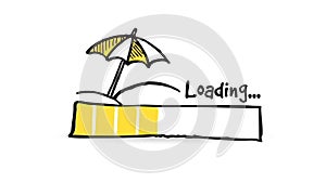 Uploading, downloading, loading status bar with parasol and beach, summer concept, animation