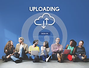 Uploading Upload Data Download Information Concept photo