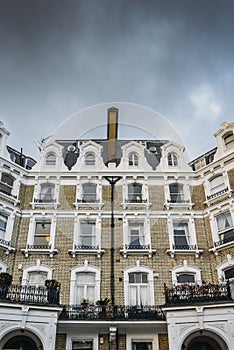 Upmarket posh properties in South Kensington, London, England, UK with copy space.
