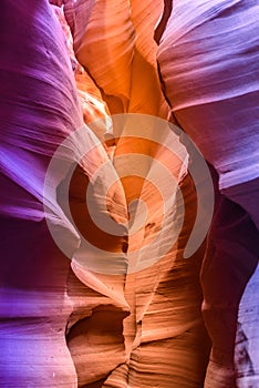 Upper Antelope Canyon. Natural rock formation in beautiful colors. Beautiful wide angle view of amazing sandstone formations. Near