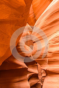 Upper Antelope Canyon. Natural rock formation in beautiful colors. Beautiful wide angle view of amazing sandstone formations. Near