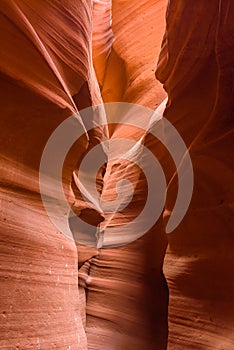 Upper Antelope Canyon. Natural rock formation in beautiful colors. Beautiful wide angle view of amazing sandstone formations. Near