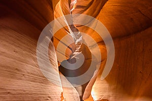 Upper Antelope Canyon. Natural rock formation in beautiful colors. Beautiful wide angle view of amazing sandstone formations. Near