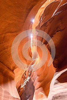 Upper Antelope Canyon. Natural rock formation in beautiful colors. Beautiful wide angle view of amazing sandstone formations. Near