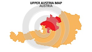 Upper Austria regions map highlighted on Austria map