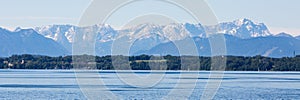 Upper bavaria landscape with Lake Starnberg and Wetterstein mountain range