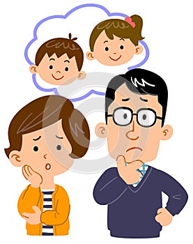 Upper body illustration of a couple worried about children