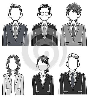 Upper body of a six-person anonymous business team