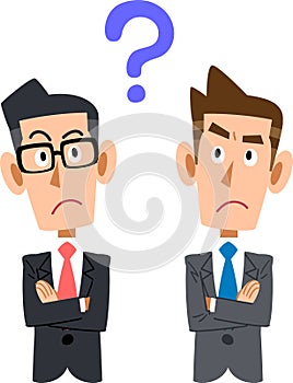 Upper body of two businessmen with doubts