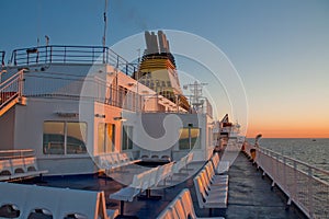 Upper deck on the ferry at sunset photo