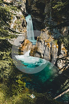 Upper falls Johnston Canyon Waterfall, Banff Nationalpark Canada Alberta.