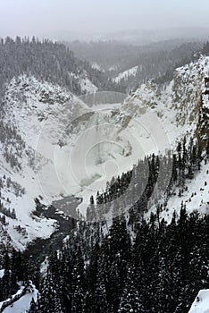 Upper Falls of the Yellowstone River In Winter