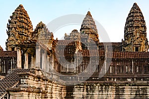 Upper gallery and towers of Temple Complex Angkor Wat, ancient Temple, Siem Reap, Cambodia.