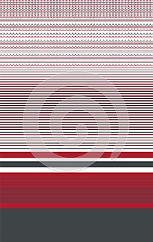 Upper geometrical vector pattern on dark grey-red-white striper design