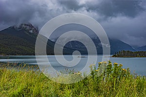 Upper Kananaskis Lake in the Rocky Mountanis near Canmore Alberta Canada photo