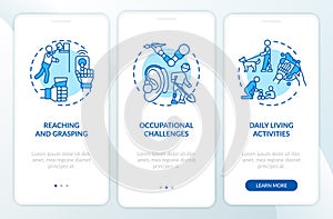 Upper limb prostheses tasks onboarding mobile app page screen with concepts