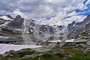 Upper and Lower Jean Lake in the Titcomb Basin along the Wind River Range, Rocky Mountains, Wyoming, views from backpacking hiking