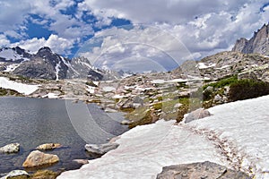 Upper and Lower Jean Lake in the Titcomb Basin along the Wind River Range, Rocky Mountains, Wyoming, views from backpacking hiking