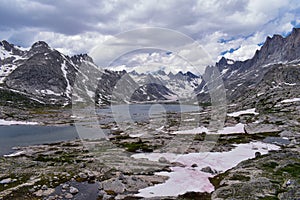 Upper and Lower Jean Lake in the Titcomb Basin along the Wind River Range, Rocky Mountains, Wyoming, views from backpacking hiking