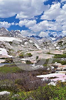 Upper and Lower Jean Lake in the Titcomb Basin along the Wind River Range, Rocky Mountains, Wyoming, views from backpacking hiking