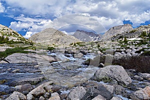 Upper and Lower Jean Lake in the Titcomb Basin along the Wind River Range, Rocky Mountains, Wyoming, views from backpacking hiking