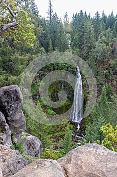 Upper and lower sections of Barr Creek Falls in Prospect State Park, Oregon, USA