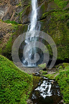 The upper Multnomah Falls, located in the Columbia River Gorge, Oregon, USA.