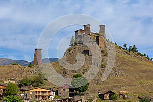 The Upper Omalo village and the fortress Keselo. Travel to the Georgia