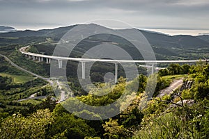 Upper panoramic view on viaduct of crni kal, beside adriatic sea, slovenia