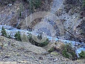 The upper part of the course of the alpine river Tamina in the Calfeisental alpine valley and in the UNESCO World Heritage