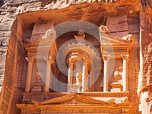 Upper part of facade The Treasury temple in Petra