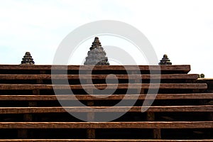 The upper part of the towers of the Angkor temple complex in Siem Reap, Cambodia