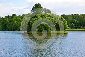 The upper pond and island in Tsaritsyno at Moscow, Russia