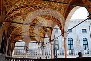 Upper porch of the elegant and historical building of Reason in Padua in the Veneto (Italy)