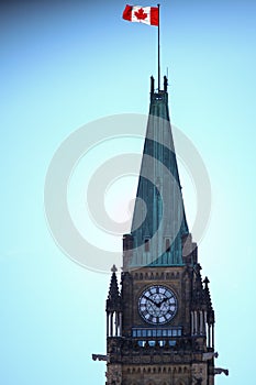 Upper Portion of the Peace Tower in Ottawa