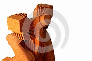 Upper right side of complicated sand casting core of compressor, white background