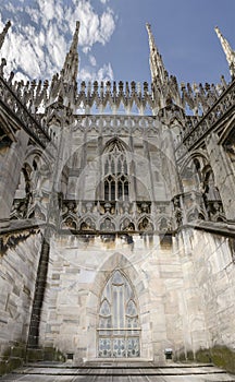 Upper side facade at Cathedral, Milan, Italy