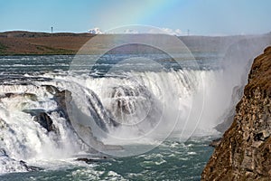 The upper stage of waterfall Gullfoss, main landmark of the golden circle, in Iceland