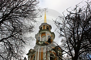 The upper tiers of the bell tower of the Uspenskiy Cathedral in Ryazan