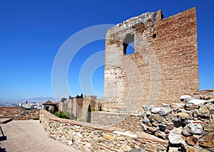 Upper walled precinct and tower of the citadel at Malaga castle.