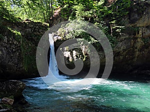 The upper waterfall Giessenfall Der Obere Giessenfall oder Ober Giessenfall waterfall on the Thur River and in the Obertoggenburg