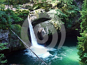 The upper waterfall Giessenfall Obere Giessenfall or Ober Giessenfall waterfall on the Thur River and in the Obertoggenbur