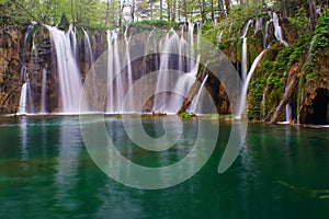 Upper Waterfalls on Plitvice Lakes in Spring