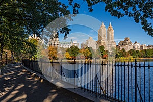 Upper West Side and Central Park Reservoir, fall foliage. Manhattan photo