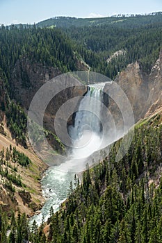 Upper Yellowstone Falls Tumbles Over Cliff in Summer