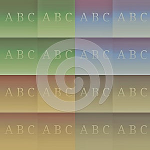 uppercase ABC letter group on pop-art coloured pastel shade gradients