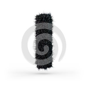 Uppercase fluffy and furry black font. Letter I. 3D