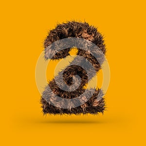 Uppercase fluffy and furry font. Digit two. 3D