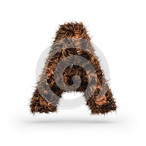 Uppercase fluffy and furry font. Letter A. 3D